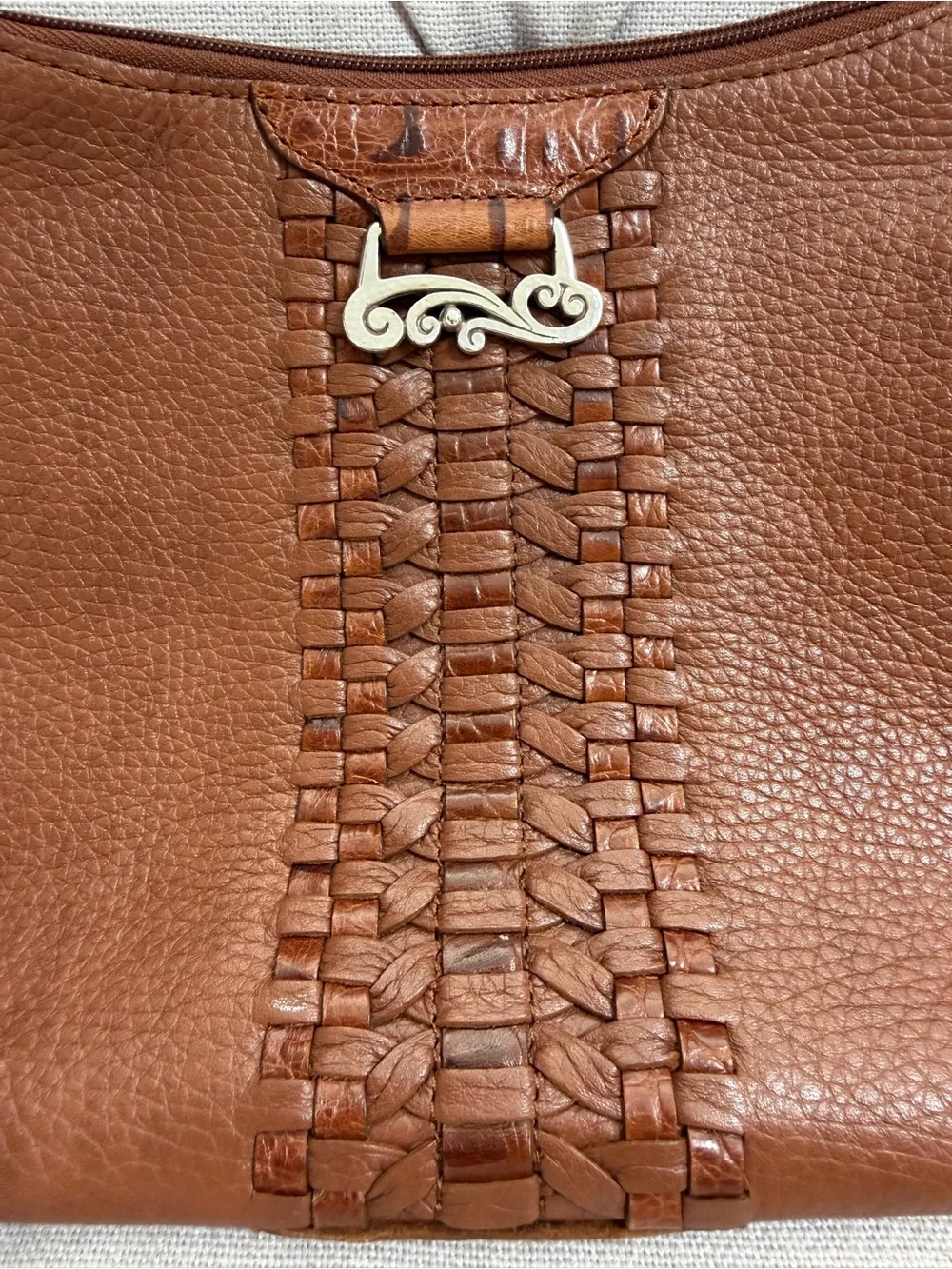 Brighton Brown Genuine Leather Purse with Woven Handle Handbag
